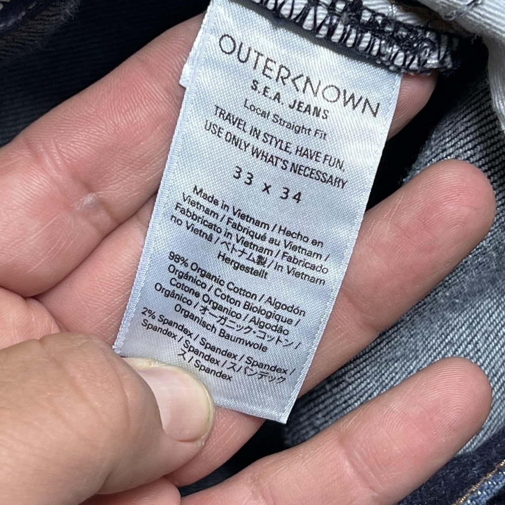 Outerknown S.E.A. Local Straight Jeans Mens 33x34‎ Blue Organic Stretch Denim - Picture 4 of 10